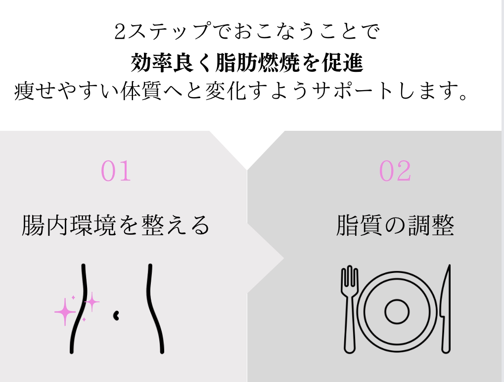 REVIA PERPERSONAL GYM では
2ステップで食事改善を行います